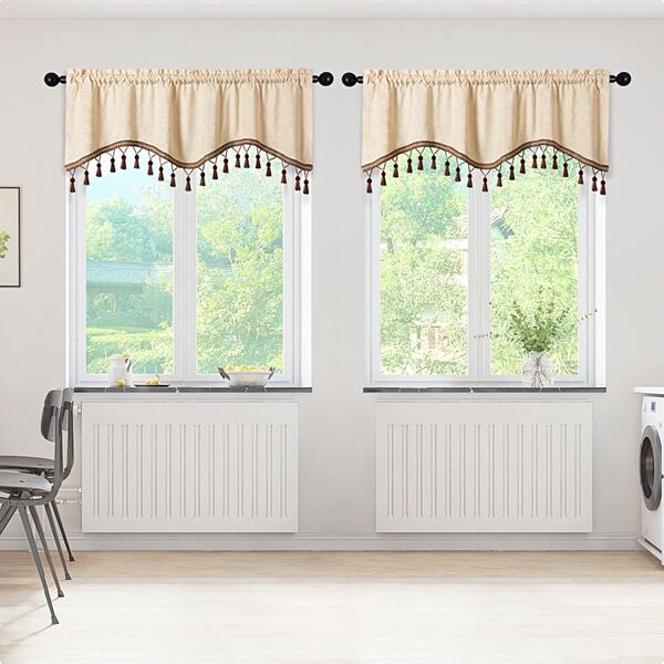 

1pc Tassel Decor Window Valance, Beige
