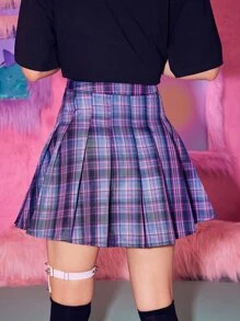 ROMWE Anime Plaid Pleated Skirt - Multicolor - View 2