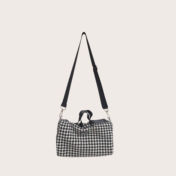

Houndstooth Pattern Square Bag, Black and white