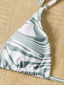 SHEIN Swim 2025 度假海滩花卉印花随机比基尼套装夏季 - 軍綠色 - 查看 4