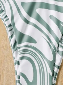 SHEIN Swim 2025 度假海滩花卉印花随机比基尼套装夏季 - 軍綠色 - 查看 6
