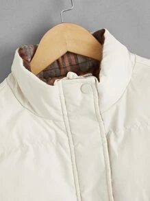 SHEIN Tween Girl Drop Shoulder Slant Pocket Padded Coat - Beige - View 3