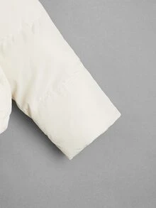 SHEIN Tween Girl Drop Shoulder Slant Pocket Padded Coat - Beige - View 4