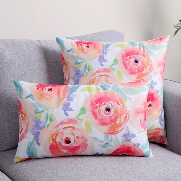 

1pc Flower Print Cushion Cover Without Filler, Multicolor