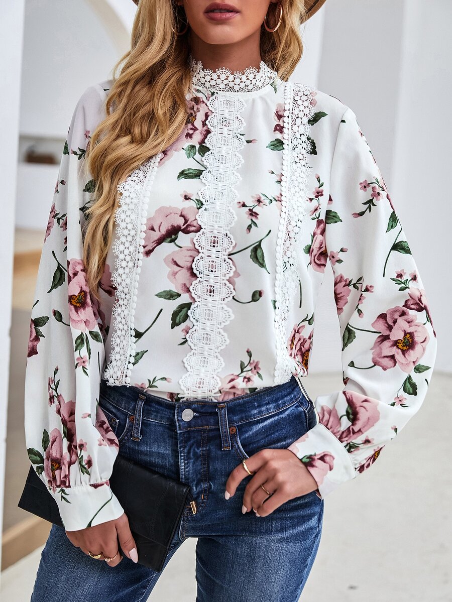 Áo sơ mi nữ Tương phản ren Hoa Boho - Nhiều màu - Xem 1
