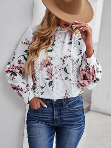 Áo sơ mi nữ Tương phản ren Hoa Boho - Nhiều màu - Xem 4