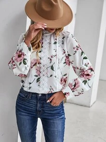 Áo sơ mi nữ Tương phản ren Hoa Boho - Nhiều màu - Xem 6