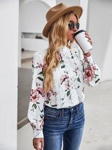 Áo sơ mi nữ Tương phản ren Hoa Boho - Nhiều màu - Xem 7
