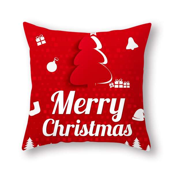 

Christmas Print Cushion Cover Without Filler, Red and white