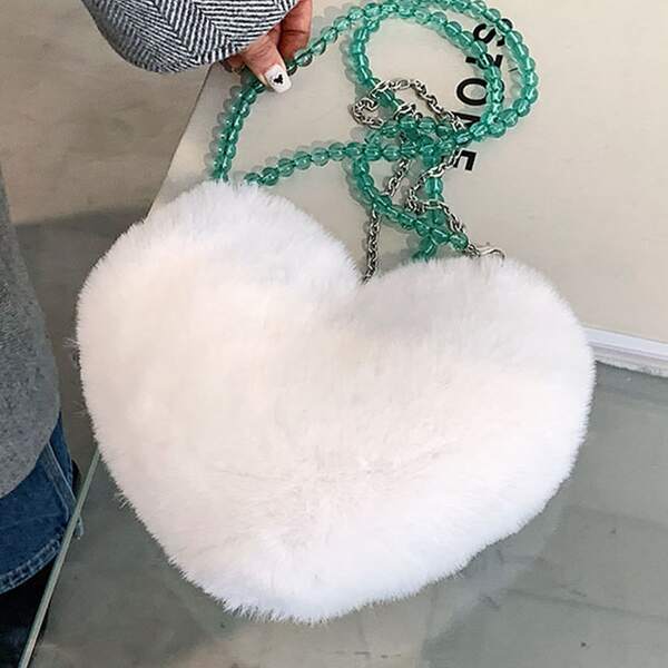 

Heart Shaped Fluffy Novelty Bag, White