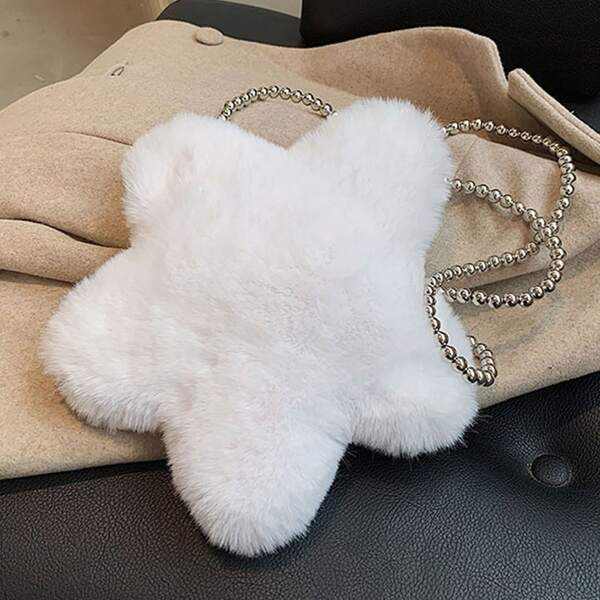 

Star Shaped Fluffy Novelty Bag, White