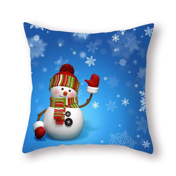 

Christmas Snowman Print Cushion Cover Without Filler, Multicolor