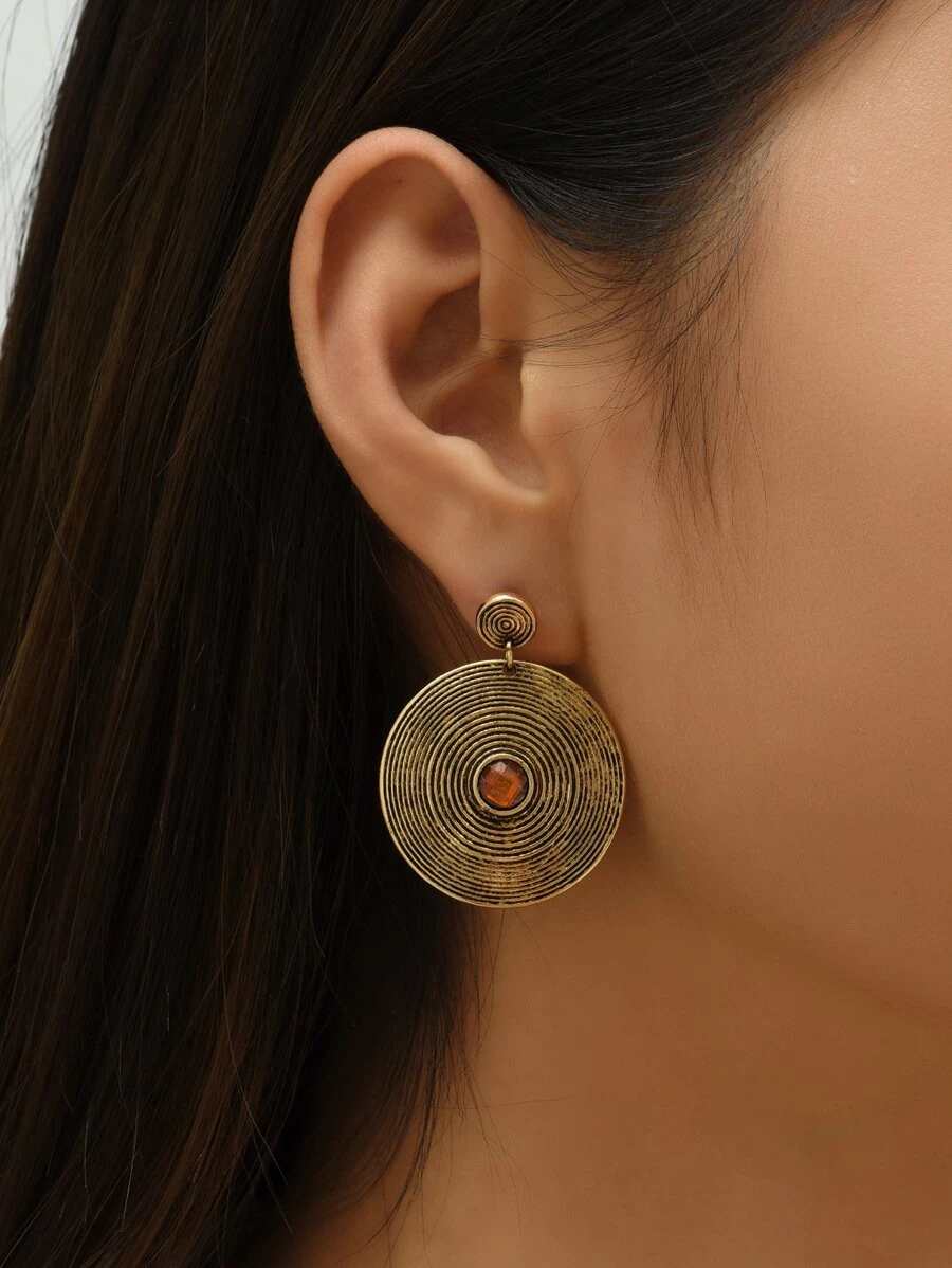 復古圓形耳墜 - 彩色 - 查看 1