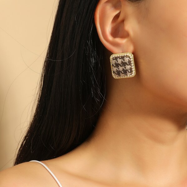 

Faux Pearl Decor Square Earrings, Gold