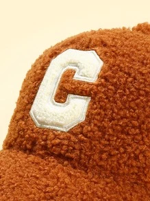 带刺绣字母的保暖内衬棒球帽，头围可调节，冬季保暖户外运动帽 - 棕色 - 查看 3