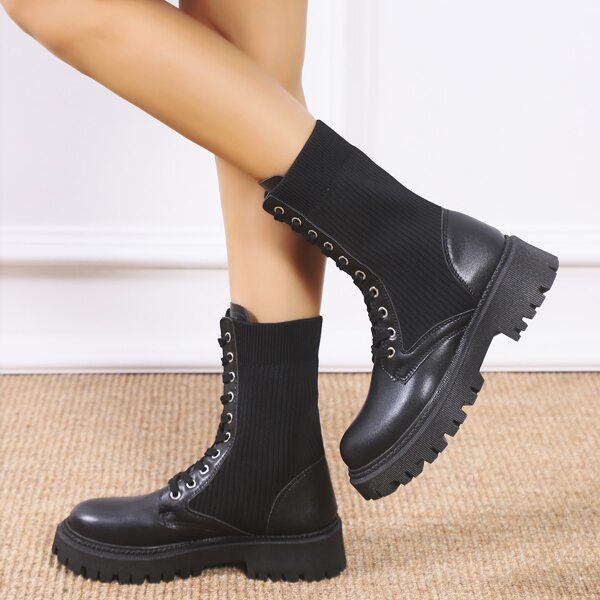 

Minimalist Panel Design Combat Boots, Black
