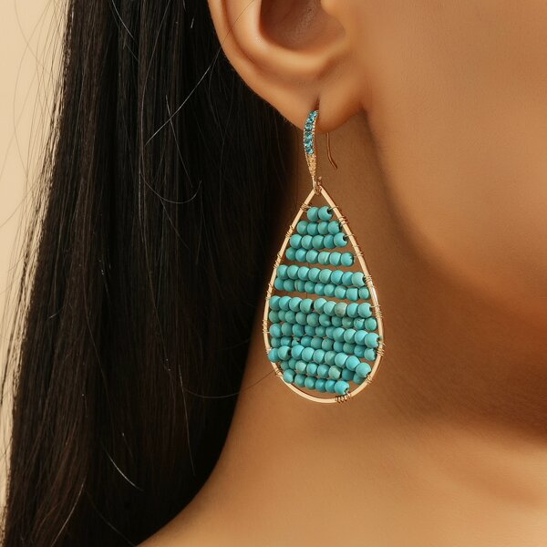 

Bead Decor Water-drop Earrings, Blue
