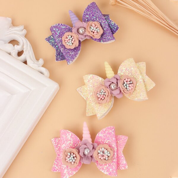 

3pcs Girls Bow Decor Alligator Clip, Multicolor