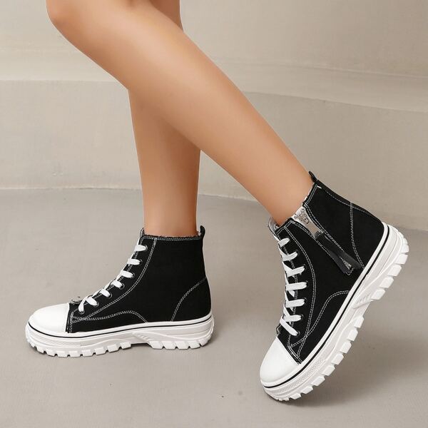 

Side Zip High Top Flatform Skate Shoes, Black