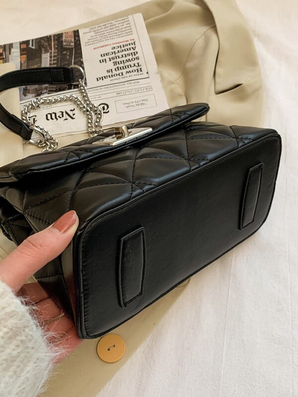 Quilted Twist Lock Chain Square Bag SHEIN USA