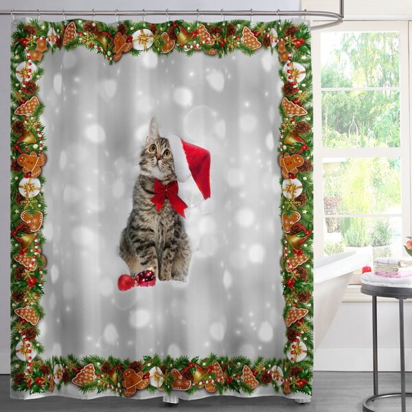 

Christmas Cat Print Shower Curtain, Multicolor