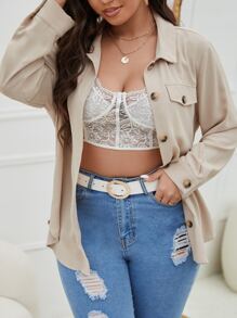 SHEIN LUNE Hơn Áo sơ mi Chi tiết về Flap Thắt lưng - Màu be - Xem 5