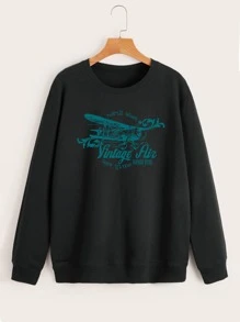 男士飛機和字母圖案運動衫 - 黑色 - 查看 1