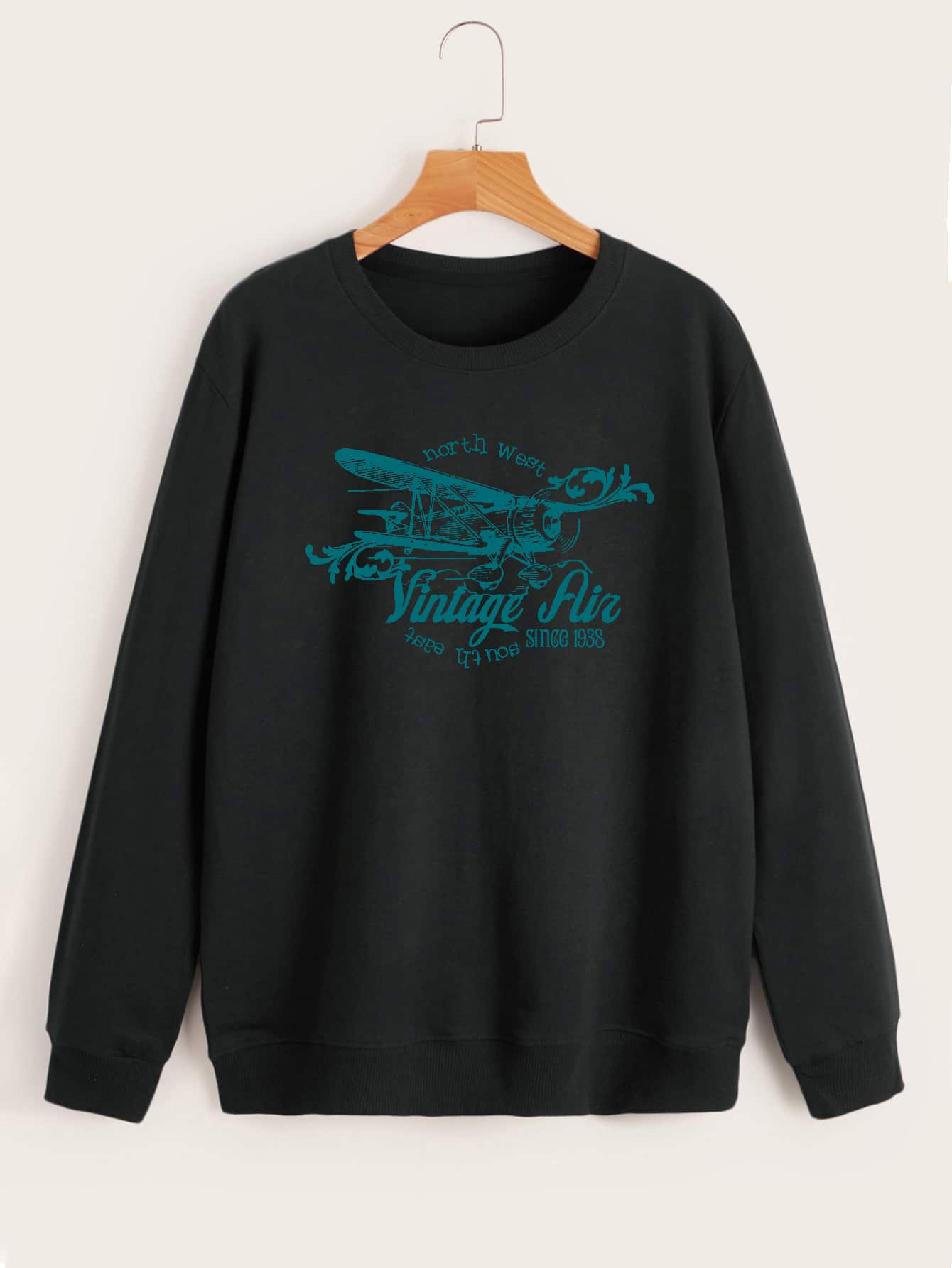 男士飛機和字母圖案運動衫 - 黑色 - 查看 1