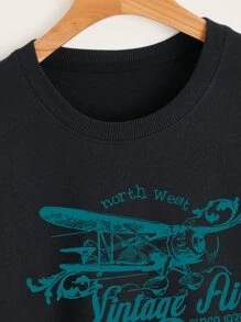 男士飛機和字母圖案運動衫 - 黑色 - 查看 4