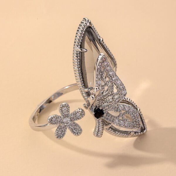 

Flower Decor Cuff Ring, Silver