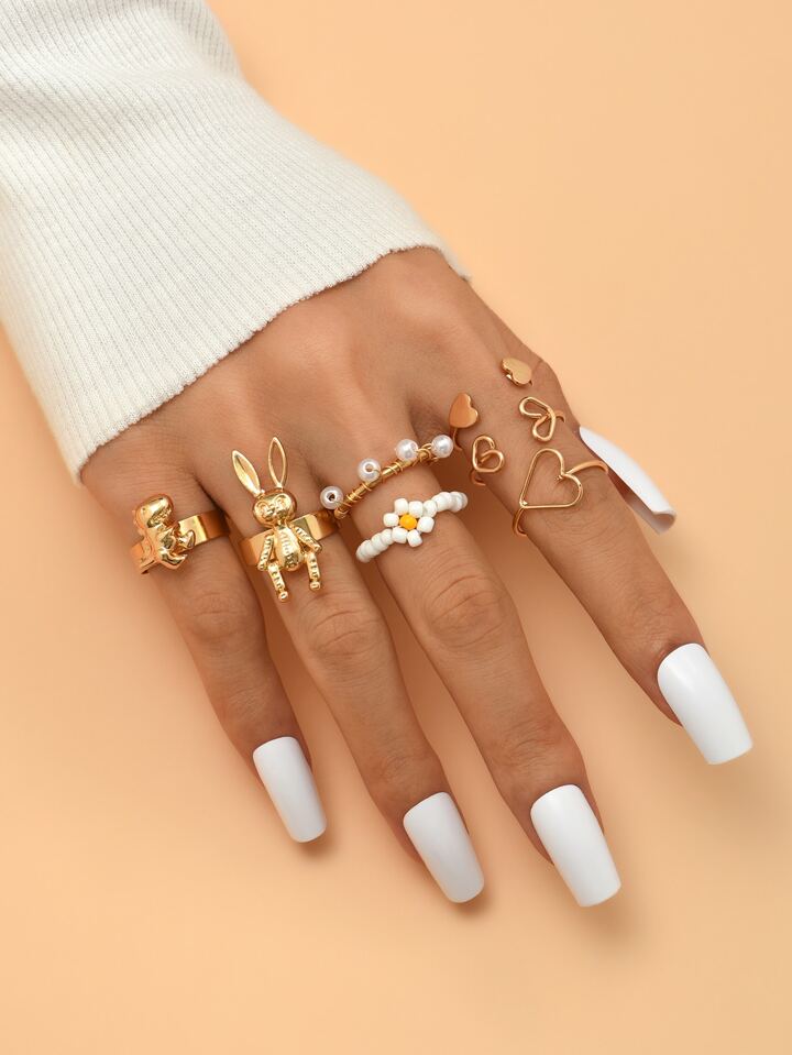 7pcs Heart Decor Ring SHEIN Singapore