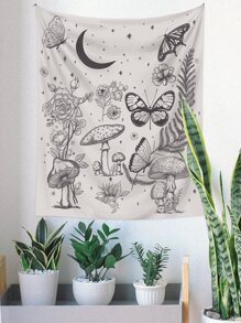 Butterfly & Flower Print Tapestry - Multicolor - View 3