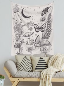 Butterfly & Flower Print Tapestry - Multicolor - View 4