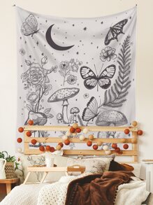 Butterfly & Flower Print Tapestry - Multicolor - View 6