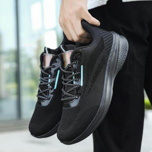 

Men Lace-up Front Knit Running Shoes, Black