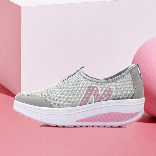 

Letter Graphic Mesh Rocking Shoes, Grey