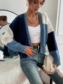 SHEIN LUNE 撞色落肩袖開襟衫 - 彩色 - 查看 4
