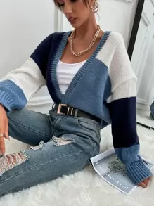 SHEIN LUNE 撞色落肩袖開襟衫 - 彩色 - 查看 7