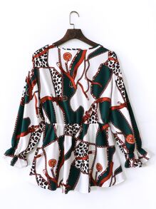 SHEIN LUNE Plus All Over Print Flounce Sleeve Blouse - Multicolor - View 2