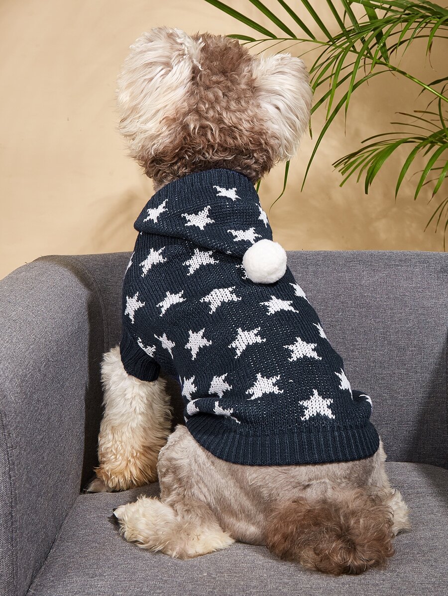 2 chiếc quần áo cho chó có mũ và họa tiết ngôi sao, áo len giữ ấm cho thú cưng - Nhiều màu - Xem 1