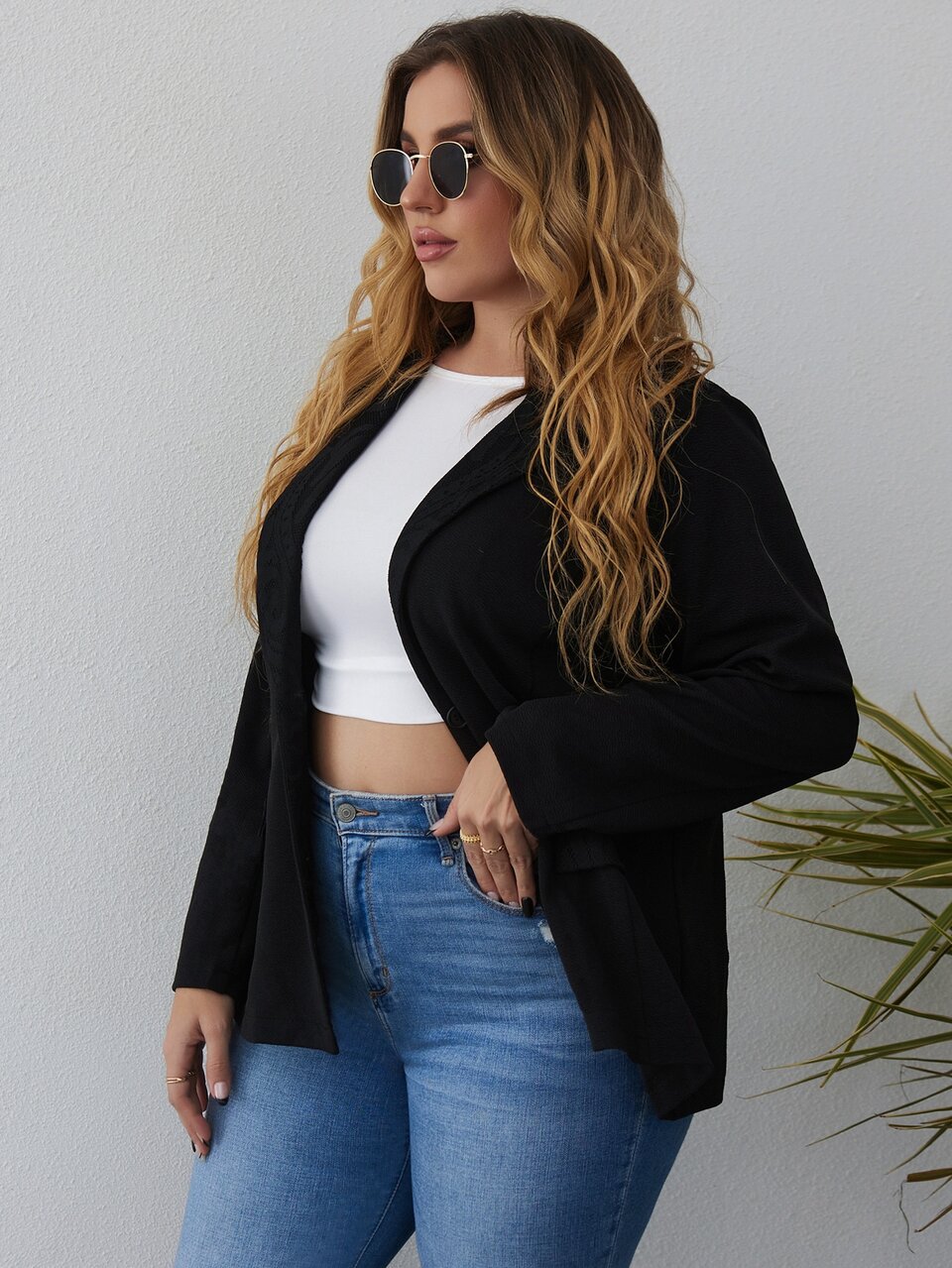 Plus Lapel Collar Single Breasted Blazer