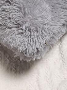 1pc Plush Cushion Cover Without Filler, Modern Plush Plain Color Decorative Square Shaped Cushion Cover For Bed, Sofa - Grey - View 2