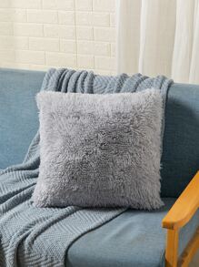 1pc Plush Cushion Cover Without Filler, Modern Plush Plain Color Decorative Square Shaped Cushion Cover For Bed, Sofa - Grey - View 3