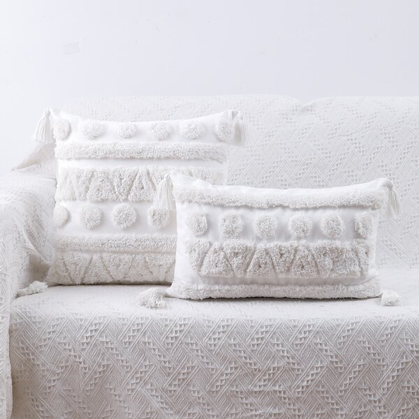 

1pc Tufted Geometric Pattern Cushion Cover Without Filler, White