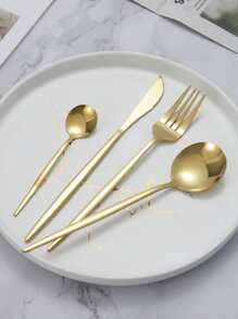 24pcs Plain Stainless Steel Cutlery Set - Gold - View 2