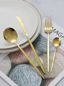 24pcs Plain Stainless Steel Cutlery Set - Gold - View 5