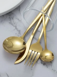 24pcs Plain Stainless Steel Cutlery Set - Gold - View 4