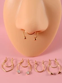 5入組/套不銹鋼,簡約風和時髦水鑽細節鼻環適合女士和男士,龐克非穿孔,A時尚身體鏈禮品適用於任何場合 - 銀色 - 查看 9