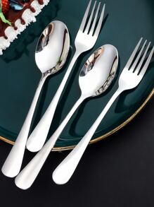 4 piezas Set cuchara y tenedor de acero inoxidable - Plateado - Ver 2