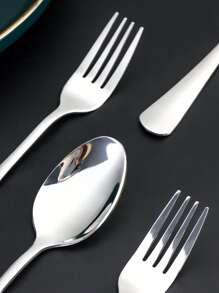 4 piezas Set cuchara y tenedor de acero inoxidable - Plateado - Ver 4